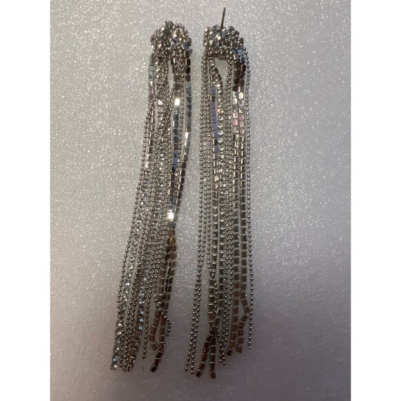 Rhinestone Ball Chain Tassel Earrings Post 4" Drop Lovers Knot Glamour Holidays - Picture 12 of 14